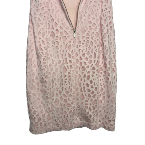 Karl Lagerfeld Light Pink Pencil Dress Rosette Cut Out Overlay Zip Closure SZ 4 - Picture 5 of 14